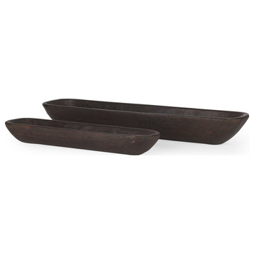 Athena Set of 2 Extra Large Black-Brown Reclaimed Wood Trays