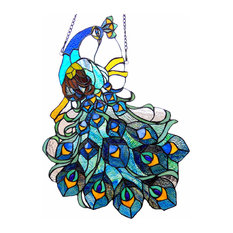 Glory, Tiffany-Glass Peacock Window Panel 17X25