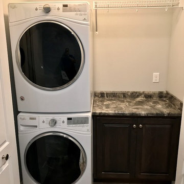 Basement Kitchen Koch Beech Stone MSI Quartz Peppercorn White