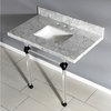 36X22 Marble Vanity Top w/Clear Acrylic Console Legs, Carrara Marble/Matte Black