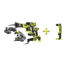 Ryobi - Power Tool Kits: Ryobi One+ Lithium-Ion Kit (5-Tool) with Free Right Angle Drill - Gardening Tools