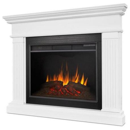 Bowery Hill Contemporary Wood Corner Electric Fireplace in White