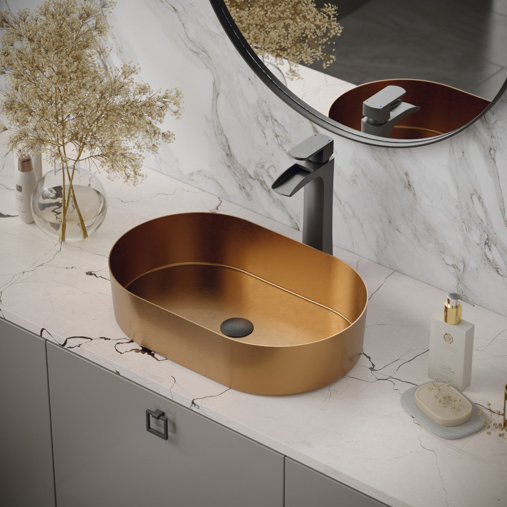 Karran Cinox Stainless Steel Oval Vessel Sink, Brushed Copper
