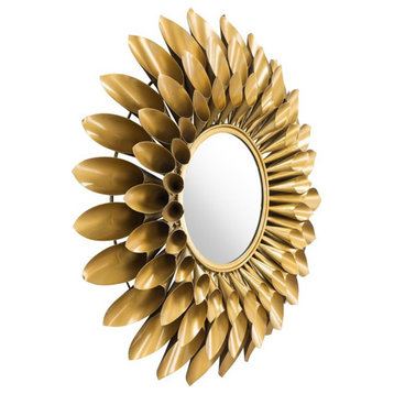 ZUO Sunflower Round Modern Iron Glass and MDF Mirror in Gold Finish
