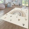 Kids Rug With Rainbow and Hearts, Beige, 5'3"x7'3"