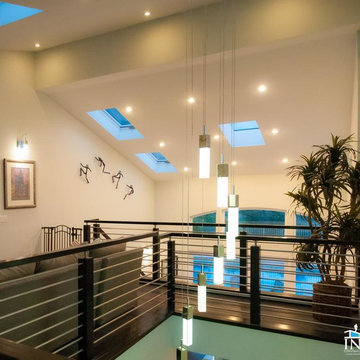 2nd Floor Ceilling & Lights, with beautiful custom rails.