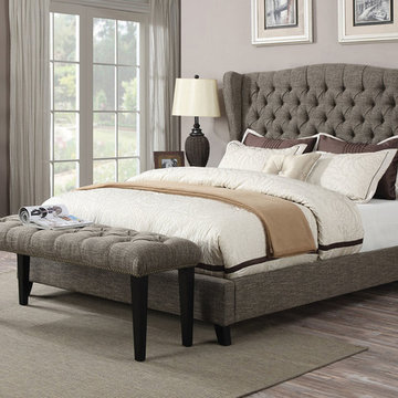 Faye Upholstered Bed, 2-Tone Chocolate Linen