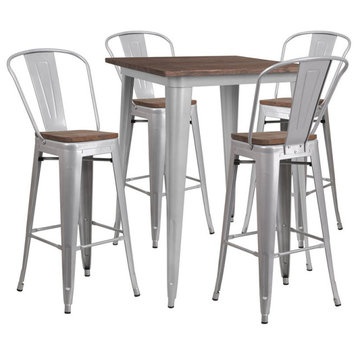 Flash Furniture 5 Piece 32" Square Pub Set in Silver and Brown
