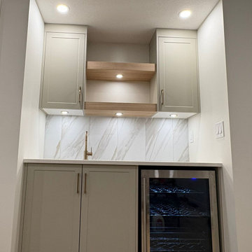 Basement Wet Bar with LED Puck Lighting & Mini Fridge – Calgary