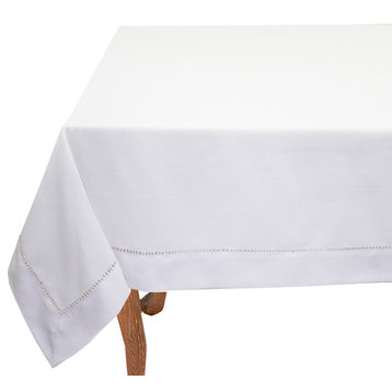 Stylish Solid Color with Hemstitched Border Tablecloth, White, 60"x60"