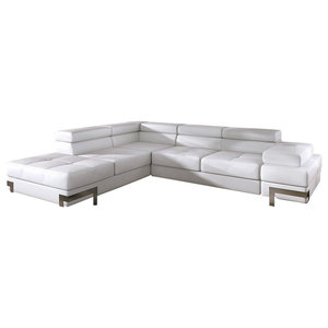 Radford Modern Black Leather Left Facing Chaise 2 Piece Sectional Facing Chaise 2 Piece Sectional