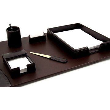 6-Piece Brown Leather Desk Set