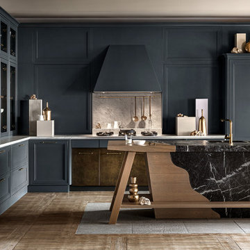Shaker Style Kitchen Cabinet in a Dark Blue Modern Farmhouse Design By Darash