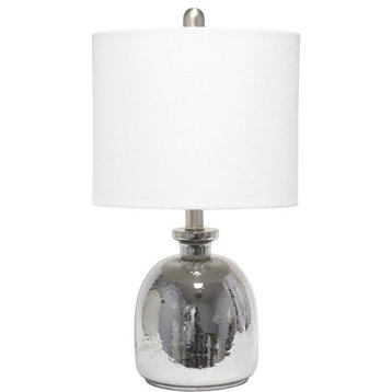 Lalia Home Glass Hammered Jar Table Lamp in Metallic Gray with White Shade