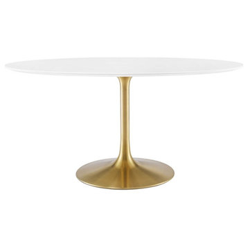 Modway Lippa 60" Oval Wood & Metal Dining Table in Gold and White