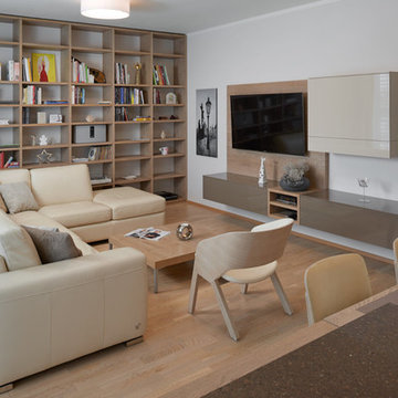Cozy open interior in beige shades.