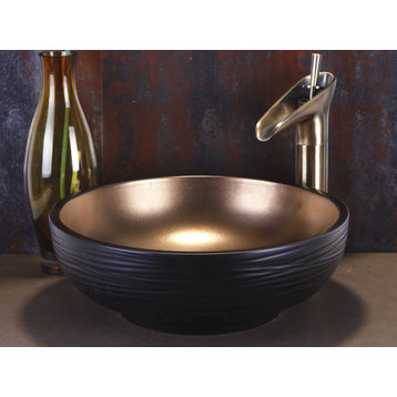 Dawn Ceramic, Hand Engraved and Hand-Painted Vessel Sink-Round Shape