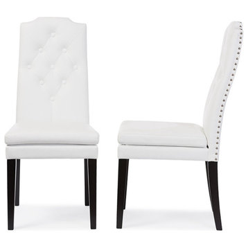 Dylin Faux Leather Button-Tufted Nail Heads Trim Dining Chair, Set of 2, White