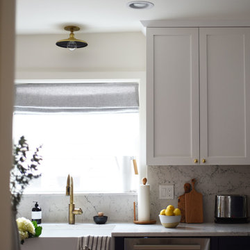 Transitional Kitchen with White and Blue Shaker Cabinets in Seattle, WA