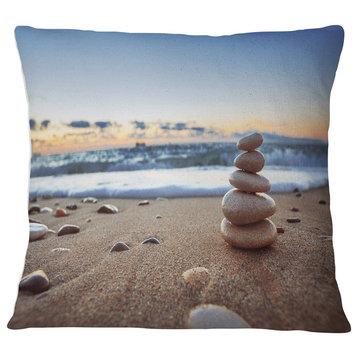 Stones Balance on Sandy Beach Seashore Throw Pillow, 16"x16"