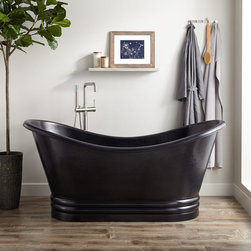 71" RAYE ANTIQUE BLACK HAMMERED COPPER DOUBLE-SLIPPER PEDESTAL TUB - Bathtubs