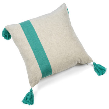 Positano 18"x18" Embroidered Throw Pillow with Tassels, Turquoise