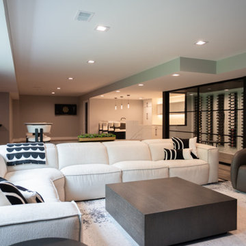 Finished Basement with Seated Bar, Wine Room and Golf Simulator in Rochester, MI
