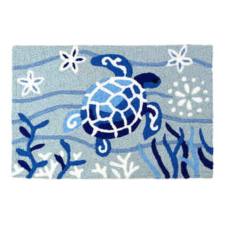 Akumal Ocean Sea Turtle Hand Hooked Indoor Outdoor Rugs by Liora Manne