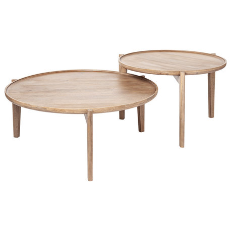 Cleaver Set of 2 39.5" & 31.25" Round Brown Solid Wood Nesting Coffee Tables