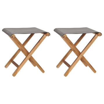 Vidaxl Folding Chairs, Set of 2, Solid Teak Wood/Fabric Dark Gray