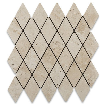 Ivory Travertine 2 X 4 Tumbled Diamond Mosaic Tile