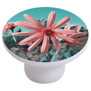 Pink Flower In Field Ceramic Cabinet Drawer Knob
