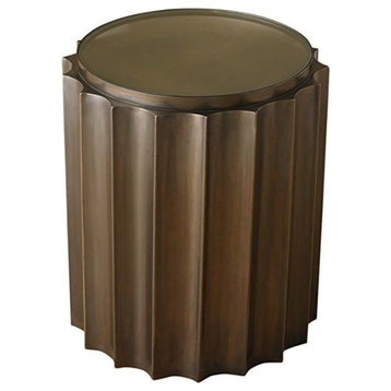 Elegant Bronze Metal Ribbed Drum Table, Fluted Industrial Column Round