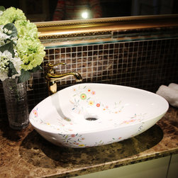 Little Grass & flower modern art painted ceramic sink - Bathroom Sinks