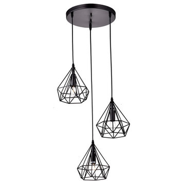 Industrial 3-lights Island Pendant Light Wire Cage Chandelier