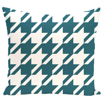 Houndstooth Geometric Print Outdoor Pillow, Deep Sea, 18"x18"