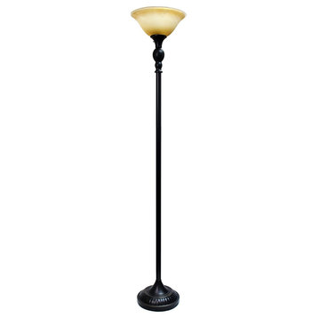 Torchiere Floor Lamp 1 Light With Marbelized Amber Glass Shade