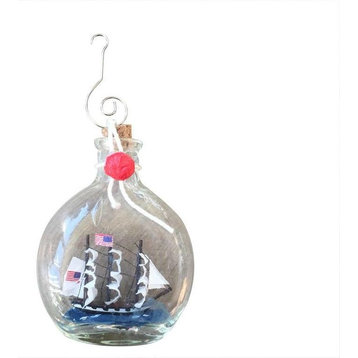USS Constitution Model Ship in a Glass Bottle Christmas Ornament 4''