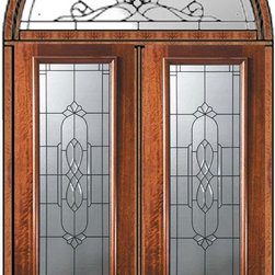 Pre-hung Transom Double Door 96 Wood Mahogany Kensington 3/4 Lite - Front Doors