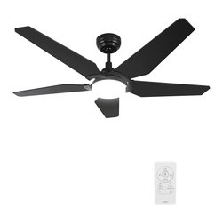 CARRO - CARRO Smart Voice Control Ceiling Fan with Dimmable LED Light and Remote, Black, 52" Downrod - Ceiling Fans