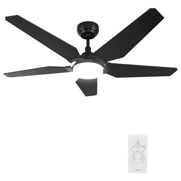 CARRO Smart Voice Control Ceiling Fan with Dimmable LED Light and Remote, Black, 52" Downrod