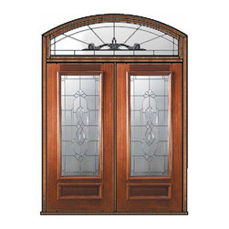 Prehung Transom Double Door 80 Wood Mahogany Kensington 3/4 Lite - Front Doors