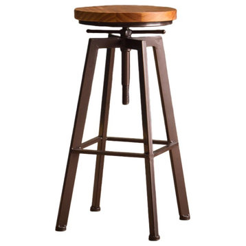 Industrial-Styled Iron Rotating and Lifting Bar Stool Made of Solid Wood, Copper