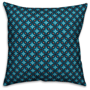 Blue Floral Squares Throw Pillow Cover, 18"x18"