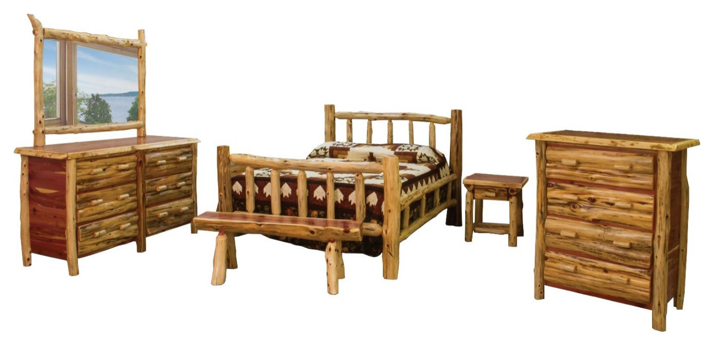 Red Cedar Log Mission 5-Piece Bedroom Set, King - Rustic - Bedroom ...