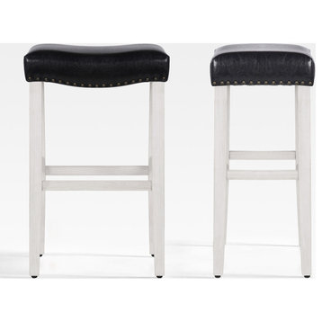 WestinTrends 2PC 29" Upholstered Saddle Seat Bar Height Stool Set, Accent Chair, Black