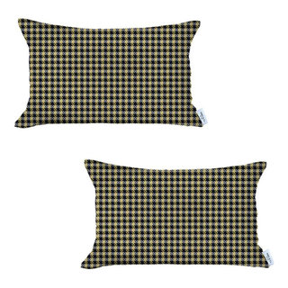 A Sunflower on Black Houndstooth 18 Inch Pillow Cover