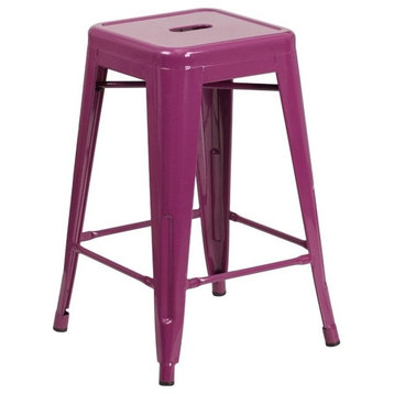 Bowery Hill 24" Lightweight Industrial Metal Counter Stool in Purple
