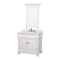 Wyndham Collection Andover 36" Vanity, Carrera Marble Top with White Sink - Bathroom Vanities And Sink Consoles