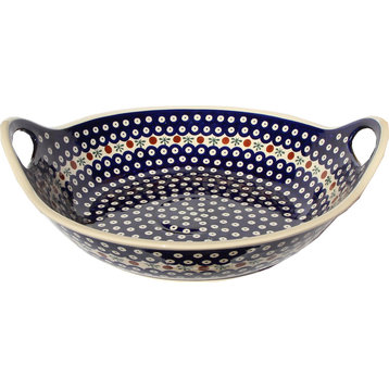 Polish Pottery Large Deep Bowl with Handles, Pattern Number: 41